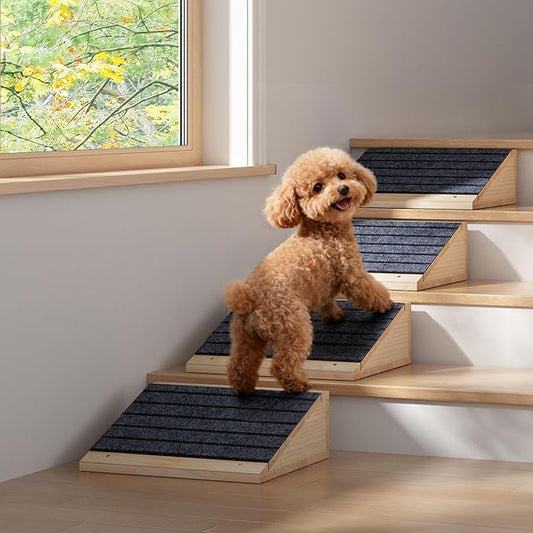COZIWOW 2 PCS Dog Ramp for Stairs, Non-Slip | Sturdy | Wooden Dog Stairs Pet Ramp for Small Medium Dogs Cat, Pet Steps Stair Wedges Assist for Injured & Older Pets, Gentle Slope Step Stairs(2)