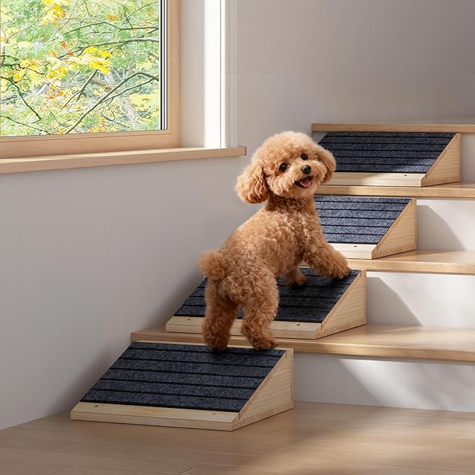 COZIWOW 6 PCS Dog Ramp for Stairs, Non-Slip | Sturdy | Wooden Dog Stairs Pet Ramp for Small Medium Dogs Cat, Pet Steps Stair Wedges Assist for Injured & Older Pets, Gentle Slope Step Stairs(6)