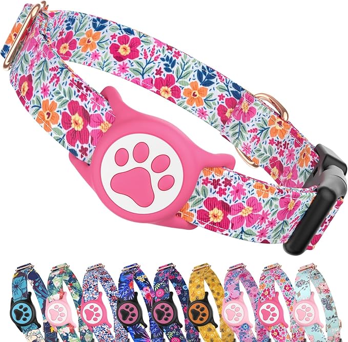 WhoseID Airtag Dog Collar,with Waterproof airtag Holder竊똎riginal Stylish Cute Pattern Design.QR Code ID Buckle竊똂omfortable Soft Cotton for Small Medium Large Dogs
