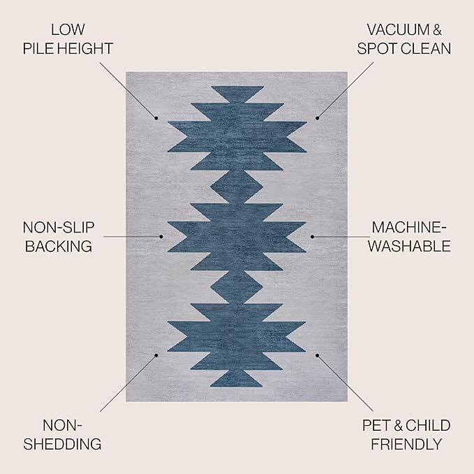 JONATHAN Y Machine Washable Gray/Blue Indoor Area Rug 5X8 ft, Chayton Minimalist Geometric for Living Room, Bedroom, Kitchen, Office, Easy-Cleaning, High Traffic, Pet-Friendly, Non-Shedding WSH110D-5