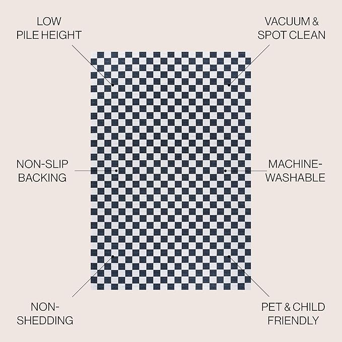 JONATHAN Y Machine Washable Indoor Area Rug 8X10 Dark Blue/White, Ainsley Modern Cottage Checkerboard for Living Room, Bedroom, Kitchen, Office, Easy-Cleaning, Pet-Friendly, Non-Shedding WSH126C-8