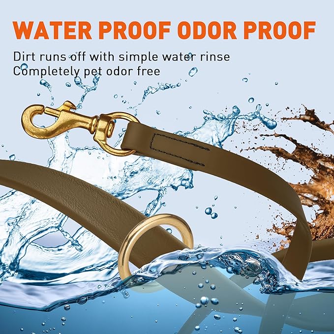 Viper Biothane K9 Working Dog Leash Waterproof Lead for Tracking Training Schutzhund Odor-Proof Long Line with Solid Brass Snap for Puppy Medium and Large Dogs 6ft, Coyote Brown
