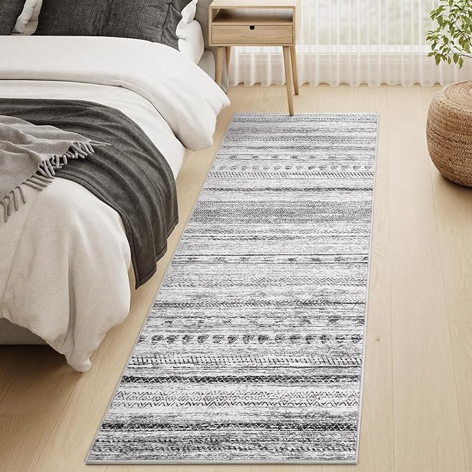 2x8 Runner Rug Machine Washable Non Slip Area Rug Distressed Neutral Moroccan Boho Rug Ultra Soft Floor Runners for Hallways for Entryway Laundry Room Kitchen, Black