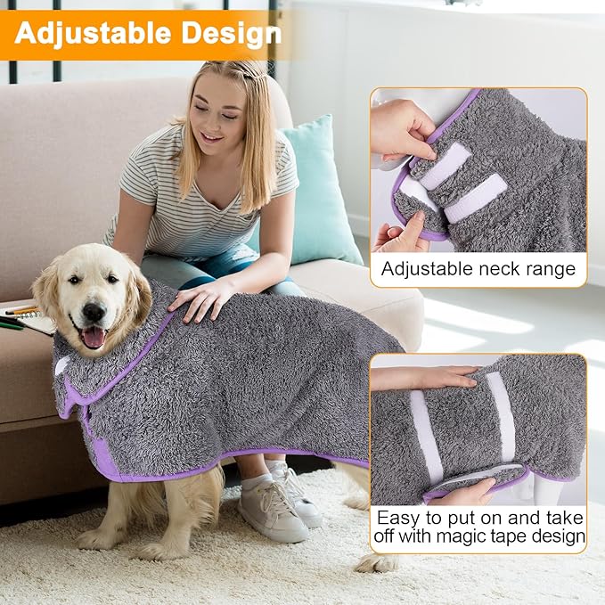 Dog Bathrobe Super Absorbent Dog Towels Large Quick Drying Robes for After Bath Soft Adjustable Warm Keeping Dogs Towel(S-XXL)