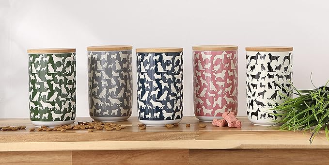 Bone Dry Ceramic Treat Jar for Cats and Dogs, Bamboo Lid, Dishwasher Safe Canister, 4x6.5", Rose, Dog Treats