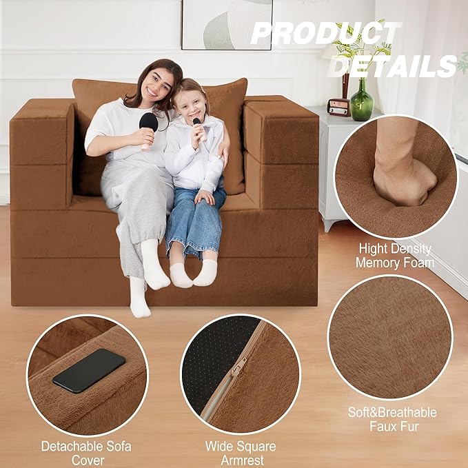 Futon Sofa Bed with Pillow, 3-in-1 Sleeper Sofa Bed with Removable Cover, Convertible Floor Sofa Bed, No Assembly Boneless Couch for Living Room, Bedroom