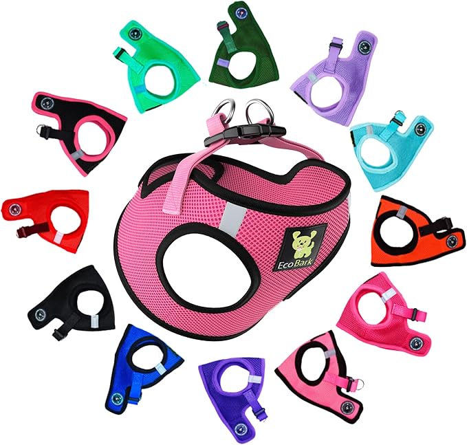 EcoBark Step in Dog Harness - Eco-Friendly Small & Medium Breed Dog Harnesses - Reflective and Adjustable Mini Body Halter Vest - Soft Mesh Toy Breed Harness (Bubblegum Pink, Medium)