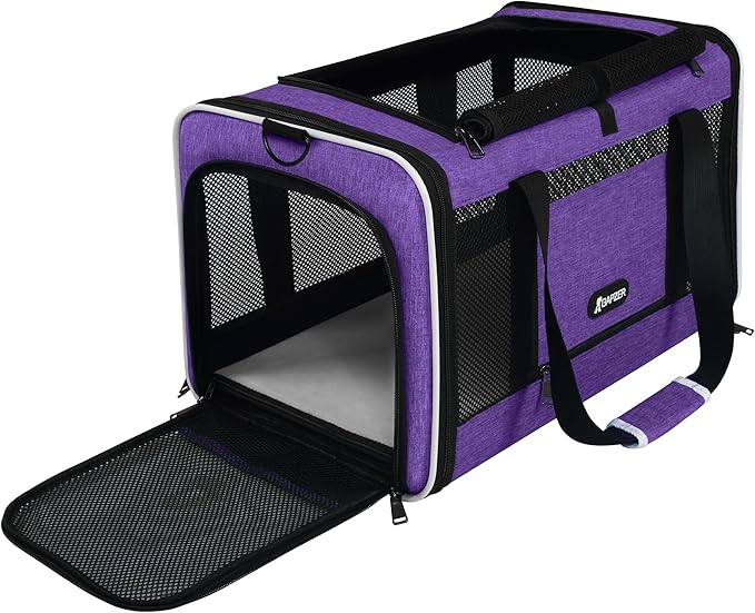 Per Carrier for Cat 18x11x11 Inch FAA Complaint, Kitten Taxi Top Load Soft Cloth Bag, Small Animal Portable in Cabin Crate Shih Tzu Dog Kennel Carry Case, 4-Sided-Ventilated Kitty Purse Purple