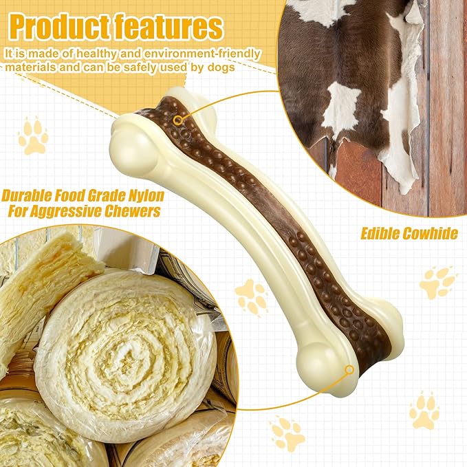 Sosation Dog Toys for Aggressive Chewers Indestructible Nylon Dog Bones Beef Flavor Teething Chew Toys Bones for Large Puppies(Medium)