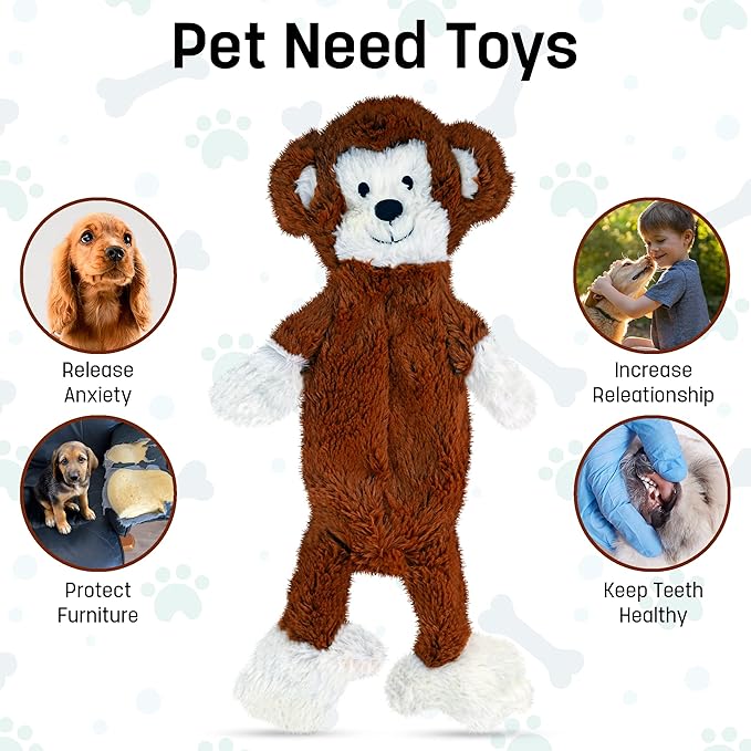 FGA MARKETPLACE Monkey-Pink Rabbit Flat NO Stuffing NO Squeak Plush Dog Toy, Funny Style Will Entertain Your Pet for Hours, Recommended for Small and Medium Dog 21 INCH Long