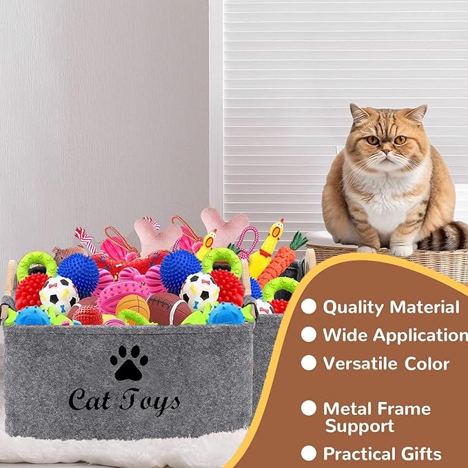CozyCove Felt pet Toy Box Collapsible Pet Supplies Storage Basket cat toy box storage basket chest organizer, Fabric Storage Bin for Organizing Pet Toys, Blankets, Leashes, and Food grey pet Toy Box