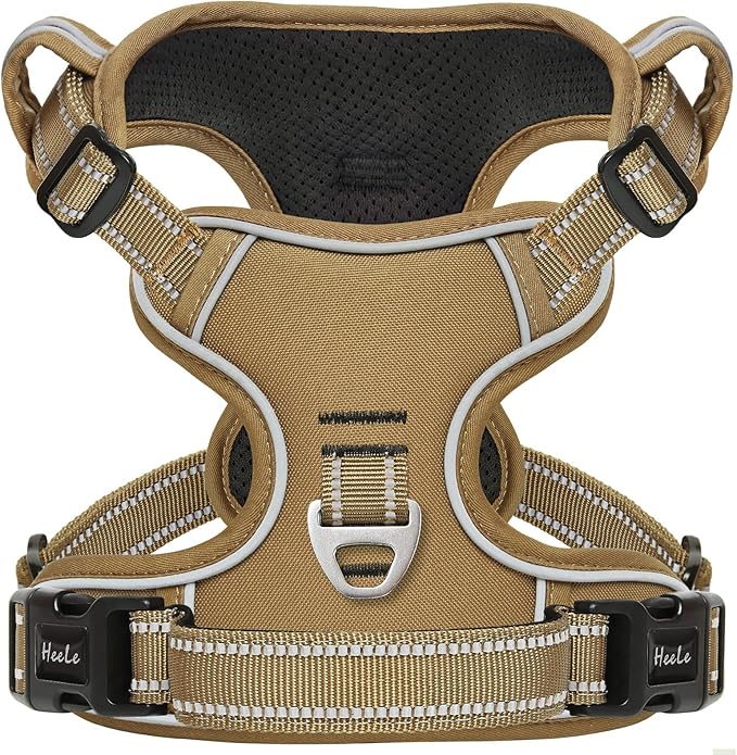 HEELE Dog Harness, Dog Harness for Small Medium Large Dogs No Pull Adjustable Padded Reflective Harness with Handle for Walking Training, Brown, XS