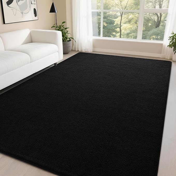 DweIke 5x7 Black Area Rugs for Bedroom, Super Soft Living Room Rug, Thickened Memory-Foam Throw Carpet, Non-Slip and Washable Carpets for Kids Boys Girls Room Dorm Nursery Home Decor