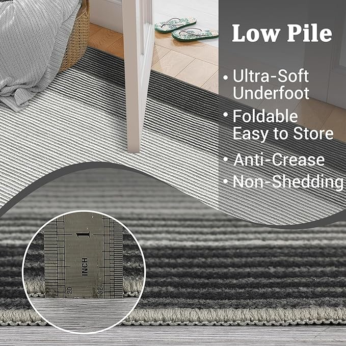 GarveeHome Entryway Bathroom Rug 2x6 Runner Modern Bordered Washable Rug, 2x6 Runner Kitchen Rug for Hallway Non-Slip Low-Pile Soft Runner Carpet for Bedroom Laundry Room, Grey
