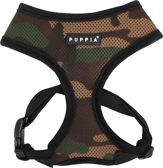 Puppia Soft Dog Harness No Choke Over-The-Head Triple Layered Breathable Mesh Adjustable Chest Belt and Quick-Release Buckle, Camouflage, X-Small