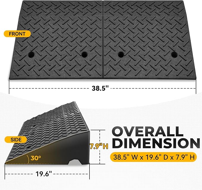 Auto Dynasty Rubber Curb Ramps, 7.9" Lift Height Curbside Driveway Ramp, 4410 LBS/2T Capacity Sidewalk Curb Ramp for Cars Trucks Bikes Motorcycles Wheelchairs, 2 Pack