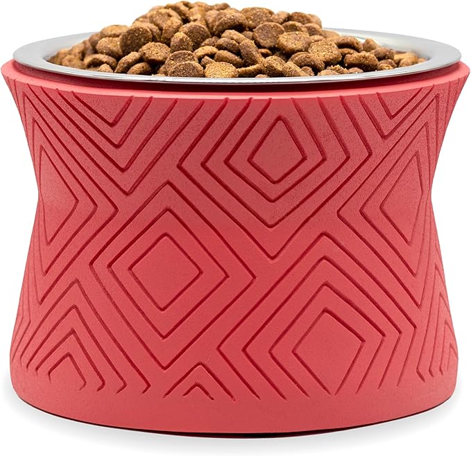Pet Junkie Santa Fe Single Elevated Pet Bowl Stand with Removable Stainless Steel 16oz Inner Bowl for Small Dog Breed or Cat - Raised Dog Food or Water Station (Small, Coral Pink)