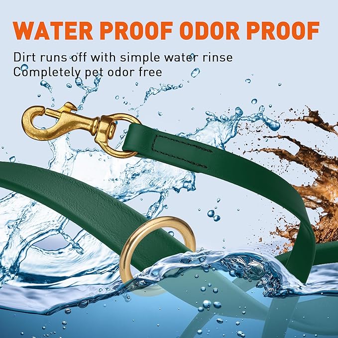 Viper Biothane K9 Working Dog Leash Waterproof Lead for Tracking Training Schutzhund Odor-Proof Long Line with Solid Brass Snap for Puppy Medium and Large Dogs 20in, Hunter Green