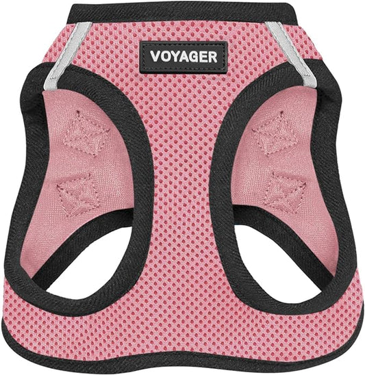 Best Pet Supplies - All Weather Mesh / Plush, Reflective, No Pull Harness for Small, Medium Dogs, Cats - Secure with Hook & Loop Fastener, Buckle, Double D-Rings - Pink/Black Trim, S