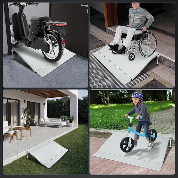 Steel Threshold Ramp, Door Ramp with Adjustable Height for 3.0" to 6.0", Doorway Threshold Ramp for Wheelchairs/Walkers/Carts/Scooters(39.4" W x 25.6" L)