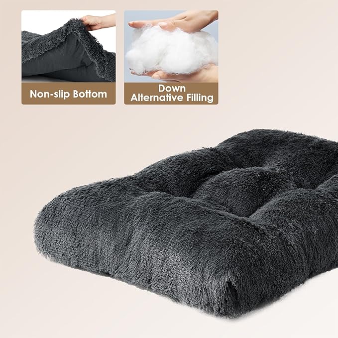 EHEYCIGA Fluffy Dog Crate Bed for Small Dogs, Plush Faux Fur Crate Pad, Calming Anti Anxiety Small Dog Bed, Washable Soft Warm Mat with Non-Slip Bottom, Dark Grey