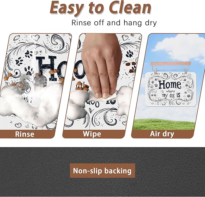 Home is Where My Dog is Dog Food Mat for Floors,Absorbent Quick-Dry Pet Feeding Mat,Cat Dog Bowl Mats for Food and Water,Non-Slip Pet Accessories Supplies 12"x20"