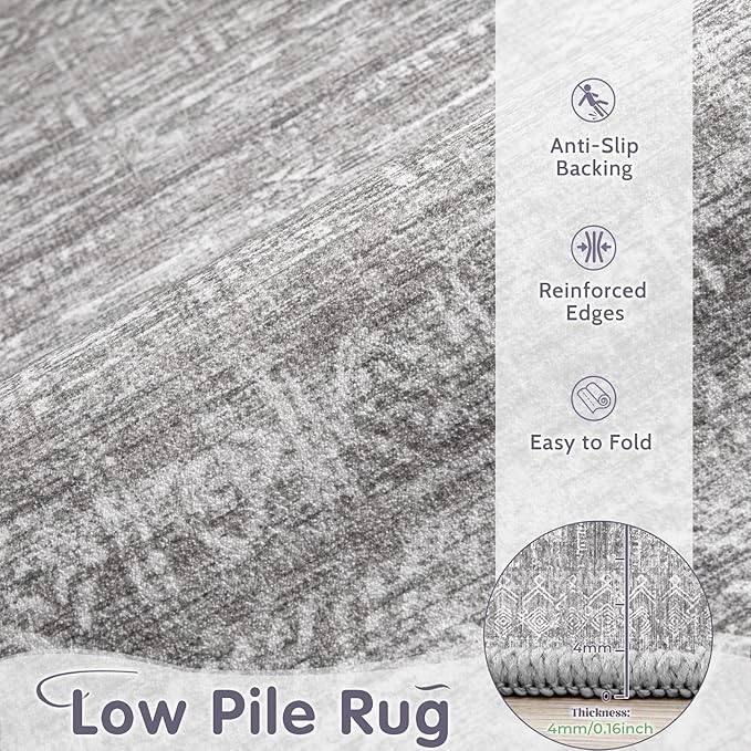 Washable Rug 8x10 Area Rugs: Modern Geometric Rugs for Living Room Non Slip Soft Low Pile Moroccan Indoor Carpet for Bedroom Nursery Dining Room Home Office (Grey, 8'x10')