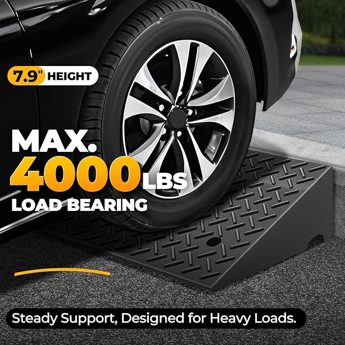 Auto Dynasty Rubber Curb Ramps, 7.9" Lift Height Curbside Driveway Ramp, 4410 LBS/2T Capacity Sidewalk Curb Ramp for Cars Trucks Bikes Motorcycles Wheelchairs