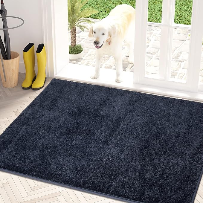 PURRUGS Dirt Trapping Door Mat 31.5" x 47", Non-Slip Machine Washable Entryway Rug, Dog Doormat, Indoor Front Door Mat, Super Absorbent Entry Rug for Muddy Shoes & Paws, Navy Blue