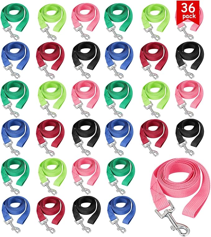 Hillban 36 Pcs Dog Leash Bulk 5 ft Multicolored Puppy Training Leash Slip Pet Traction Nylon Rope for Small Medium Dogs Agility, Yard, Camping, Backyard Play(6 Colors)