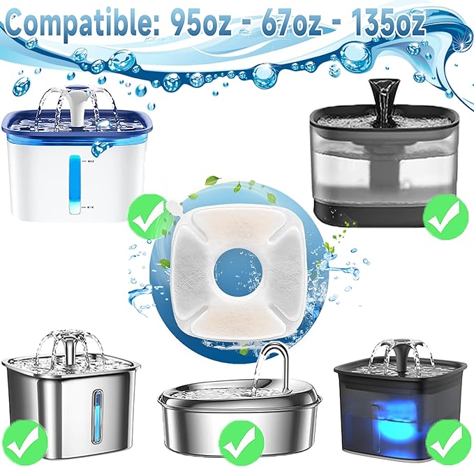 18 Pcs Cat Fountain Filters Replacement Compatible with VEKEN 95oz/2.8L, 67oz/2L, 135oz/4L Pet Fountain