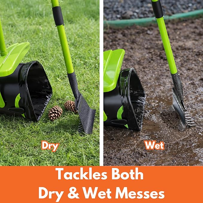 Pupzle Dry & Wet Dog Pooper Scooper with Bag Attachment, 40" Long Handle Pooper Scooper for Large Dogs, Dog Poop Scoop for Yard, Large Capacity Swivel Bin and Rake, 75 Lavender Scented Bags