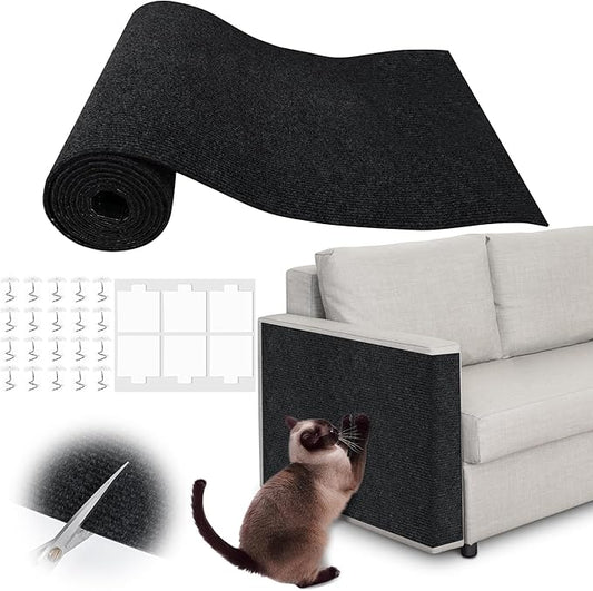 Cat Scratch Furniture Protector - 40" x 15.8" Trimmable Self-Adhesive Cats Claws Scratch Pads, DIY Cat Climbing Couch Protector for Scratch Post Cat Tree Replacement Indoor (Black)