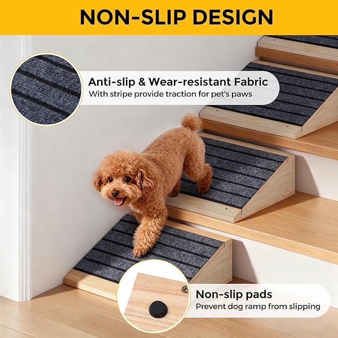 COZIWOW 6 PCS Dog Ramp for Stairs, Non-Slip | Sturdy | Wooden Dog Stairs Pet Ramp for Small Medium Dogs Cat, Pet Steps Stair Wedges Assist for Injured & Older Pets, Gentle Slope Step Stairs(6)