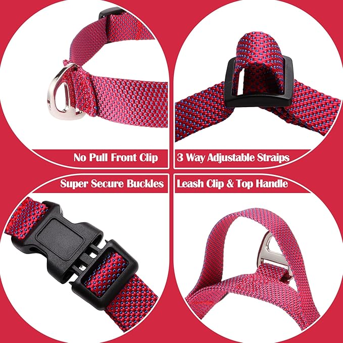 Annchwool No Pull Dog Harness with Front Clip and Easy Control Handle-Belly & Chest Adjustable Dog Harness and Leash Set for Medium Large Dogs-Heavy Duty Vest Harnesses Easy for Walking(Red,L)