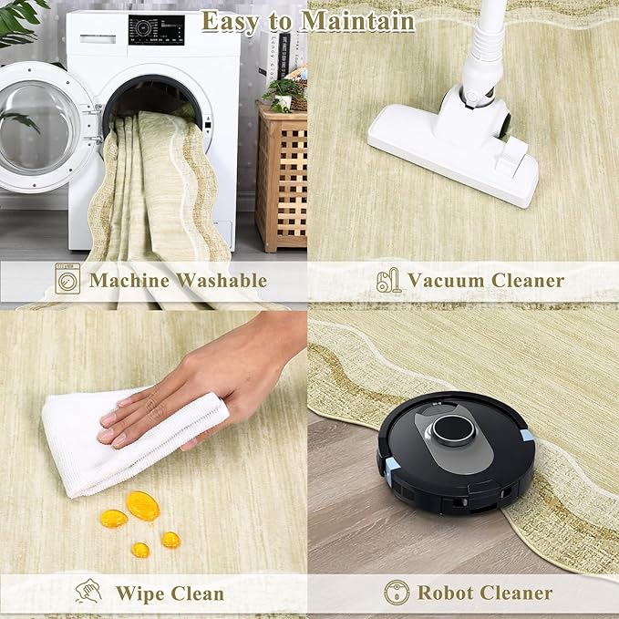 GarveeHome Washable Runner Rug 2x6 Kitchen Hallway Scalloped Rugs Non Skid Stain-Resistant Washable Modern Solid Soft Entryway Carpet Runner for Bathroom Laundry Room Bedside(Beige Yellow, 2x6)