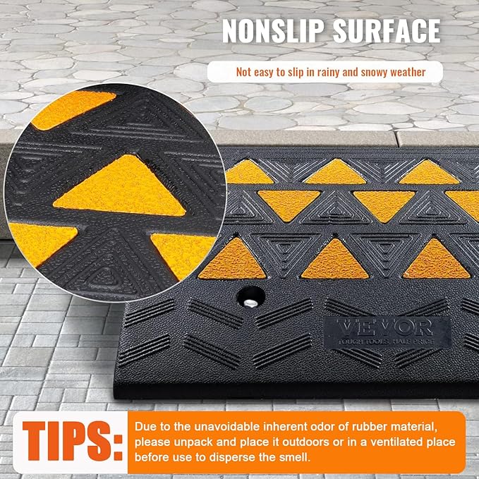VEVOR Rubber Curb Ramp, 6" Rise Height 2 Pack, Heavy-Duty 33069 lbs/15 T Capacity Threshold Ramps, 19" L x 15" W Driveway Ramps with Stable Grid Structure for Cars, Wheelchairs, Bikes, Motorcycles