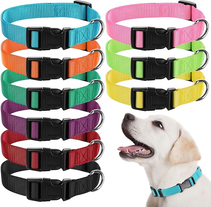 9 Pieces Adjustable Dog Collar for Animal, Soft Nylon Pets Puppy Collar with Quick Release Buckle Holder Bulk for Dogs Walking Running Training(Medium,Bright Colors)