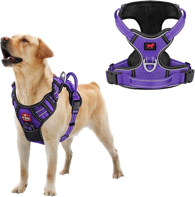 Tuff Pupper No Pull Easy Walk Dog Harness | Heavy Duty Pet Vest | Front & Back Leash Clips | Strong Safety Handle | Reflective Anti Pull Vest | Comfortable Padded Escape Proof Harness (Large, Purple)
