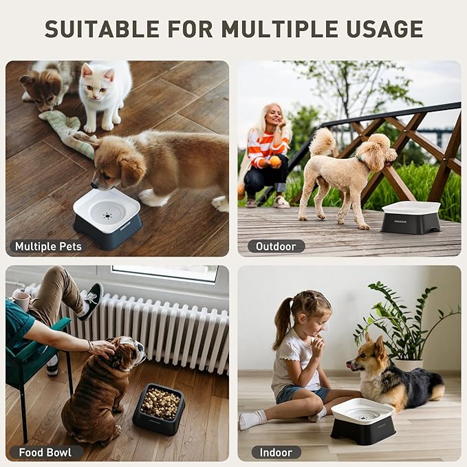 PAWGETHER® No Spill Water Bowl for Dog 2L/68oz Splash Proof Slow Drinking Dog Bowls on Vehicle Travel No Drip Slow Water Bowl for Messy Drinkers Perfect for Small to Medium Sized Dogs