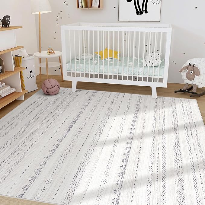 Nakagishi 6x9 Area Rugs Living Room: Washable Boho Large Neutral Soft Farmhouse Rug Stain Resistant Modern Indoor Floor Non-Slip Carpet for Bedroom Nursery Kids Playroom Office Dining Room Dorm- Gray