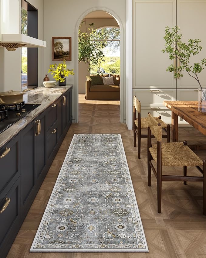 Washable Runners for Hallways Kitchen Rugs: 2'x6' Runner Rug Stain Resistant Non Slip Low Pile Soft Carpet Runners for Hallways Indoor Entryway Kitchen Laundry Room Bedroom Bathroom Farmhouse