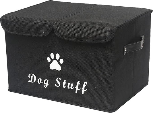 Morezi Large Dog Toy Storage Box with Lid Basket Organizer - Perfect Collapsible Bin for Living Room, Playroom, Closet, Home Organization - Dog - Black