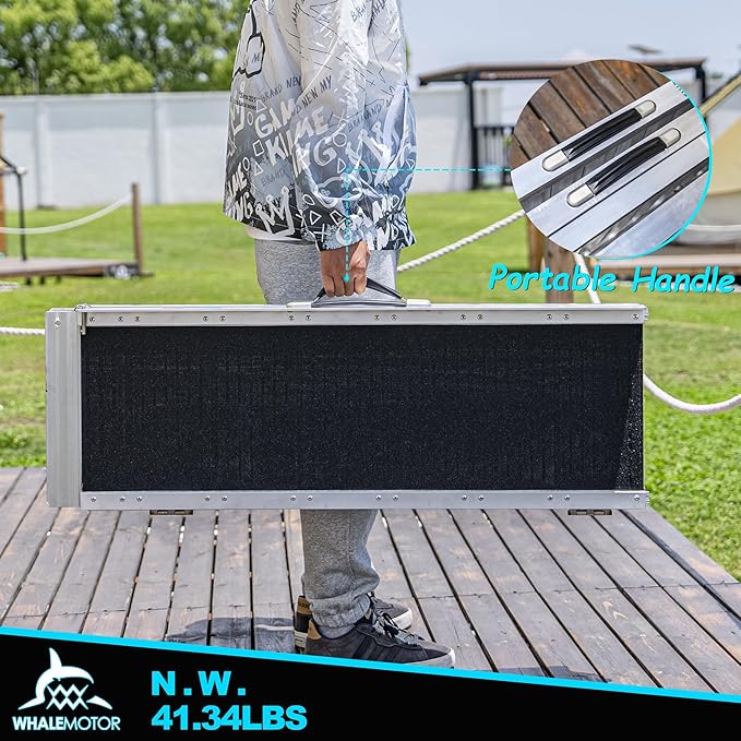Portable Wheelchair Ramp 7FT, Anti-Slip Aluminum Folding Portable Ramp, Wheelchair Ramps for Home, Weight Capacity Up to 800 LBS, with Transition Plates Above and Below, Loading Dock Plates