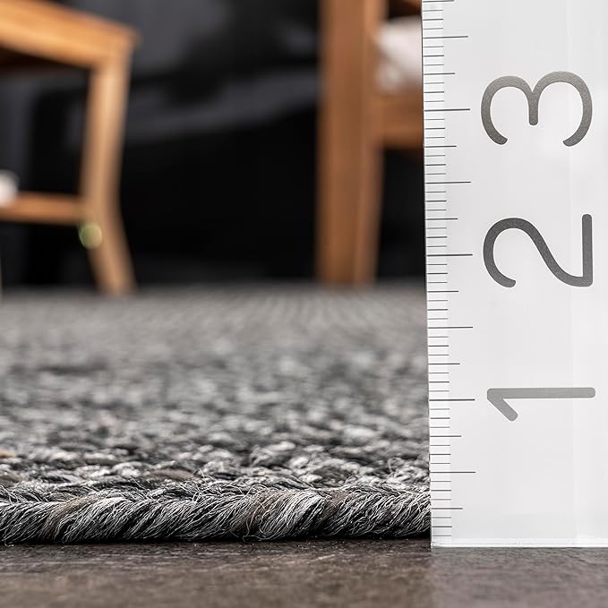 nuLOOM 2' x 6' Solid Hand Braided Indoor/Outdoor Area Rug, Pet-Friendly, High Traffic, Weather Resistant, for Patio, Balcony, Bedroom, Living, Dining Room, Wynn Charcoal