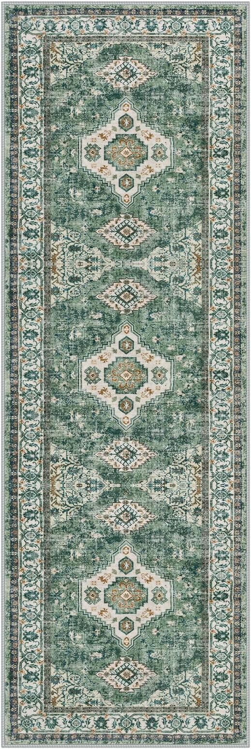 Lahome Oriental Hallway Runner Rug, 2.5x8 Kitchen Runner Non Slip Ultra-Thin, Soft Washable Hallway Rug Non Shedding Long Carpet for Entryway ?랰aundry Room Bathroom, Green/Multi