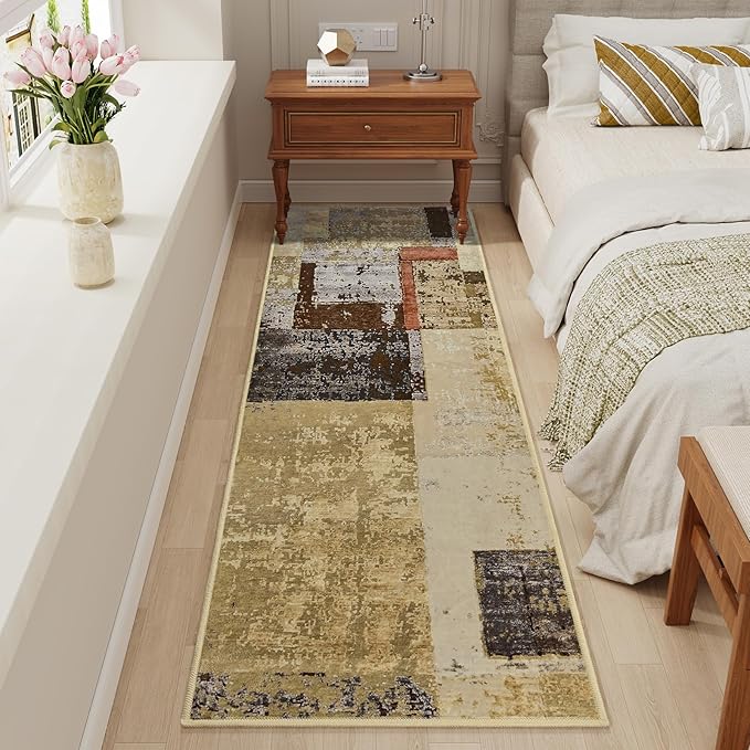 LOCHAS Washable Runner Rugs for Hallway, 2x6 Non Sip Soft Rug for Bedroom Entryway Kitchen Laundry Room, Long Abstract Carpet for Indoor Floor Bedside, Geometric Vintage Home Decor, Pet & kid Friendly
