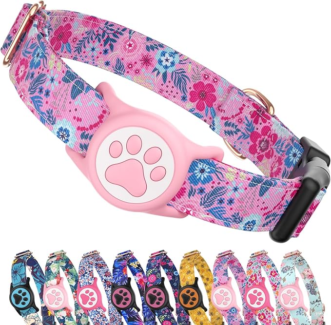 WhoseID Airtag Dog Collar,with Waterproof airtag Holder竊똎riginal Stylish Cute Pattern Design.QR Code ID Buckle竊똂omfortable Soft Cotton for Small Medium Large Dogs