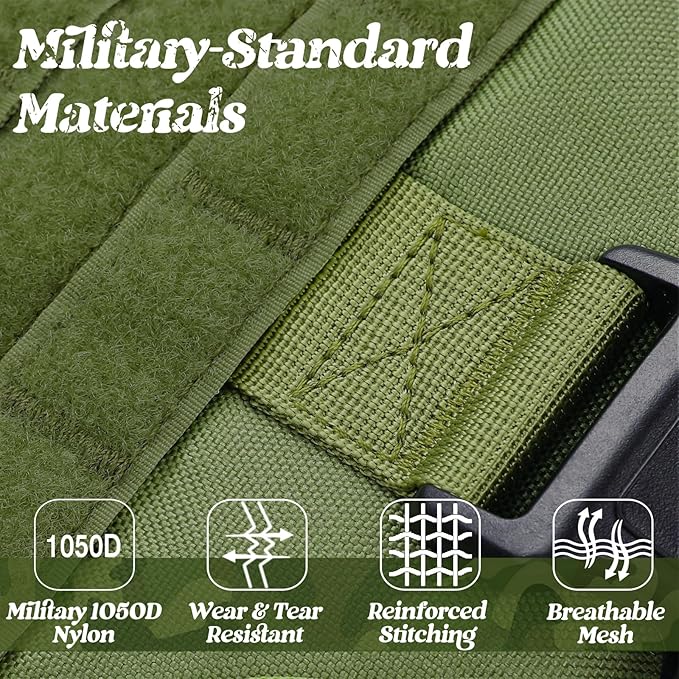 rabbitgoo Tactical Dog Harness for Large, Heavy Duty Pet Harness with Handle, No-Pull Service Vest Large Breed, Adjustable Military Dog Vest for Training Hunting Walking, Green, XL
