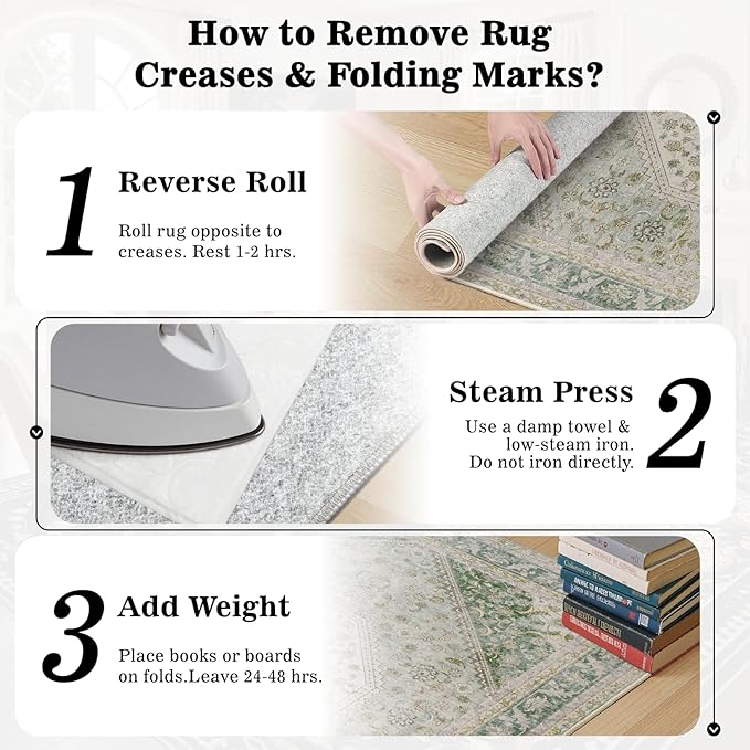 DCX Green 9x12 Area Rug, Machine Washable Non Slip Stain Resistant Vintage Rug for Living Room, Bedroom, Playroom, Soft Low Pile Large Nursery Carpet